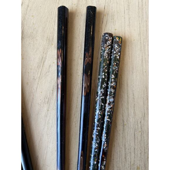 6* Chopsticks Black Gold Floral Design Set Of 6 (12 Total) VTG Hair Pins Buns - Picture 7 of 10